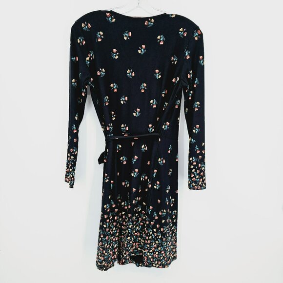 Loft Petites True Wrap Dress SP Black Colorful Floral Petaled Long Sleeve New - Picture 10 of 12